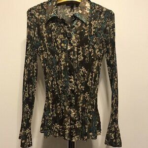 APT. 9. Size Medium. Micro Pleated Long Sleeve Shirt. Semi Sheer. B20